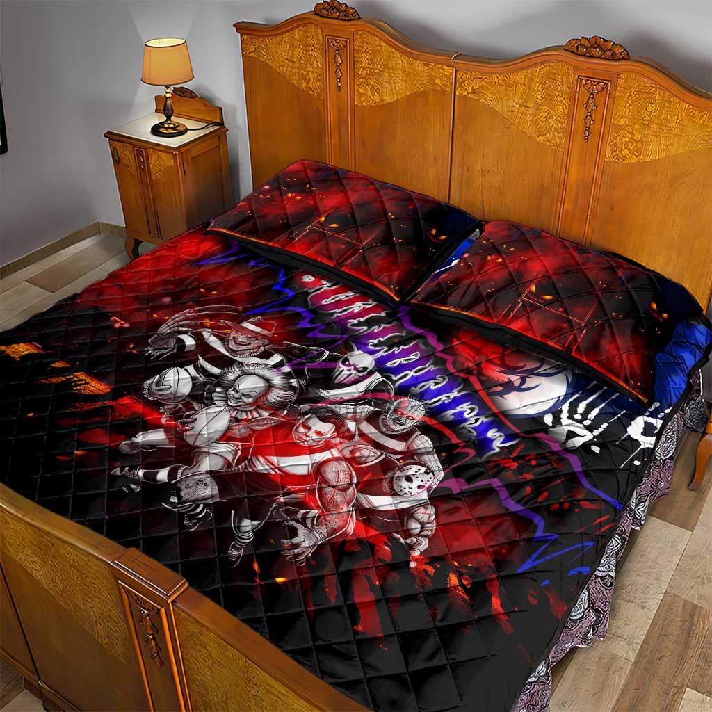 Step Into Horror Domain Bulldogs Football Quilt Bed Set Halloween Horror Movie Characters - Aussie Hoodie