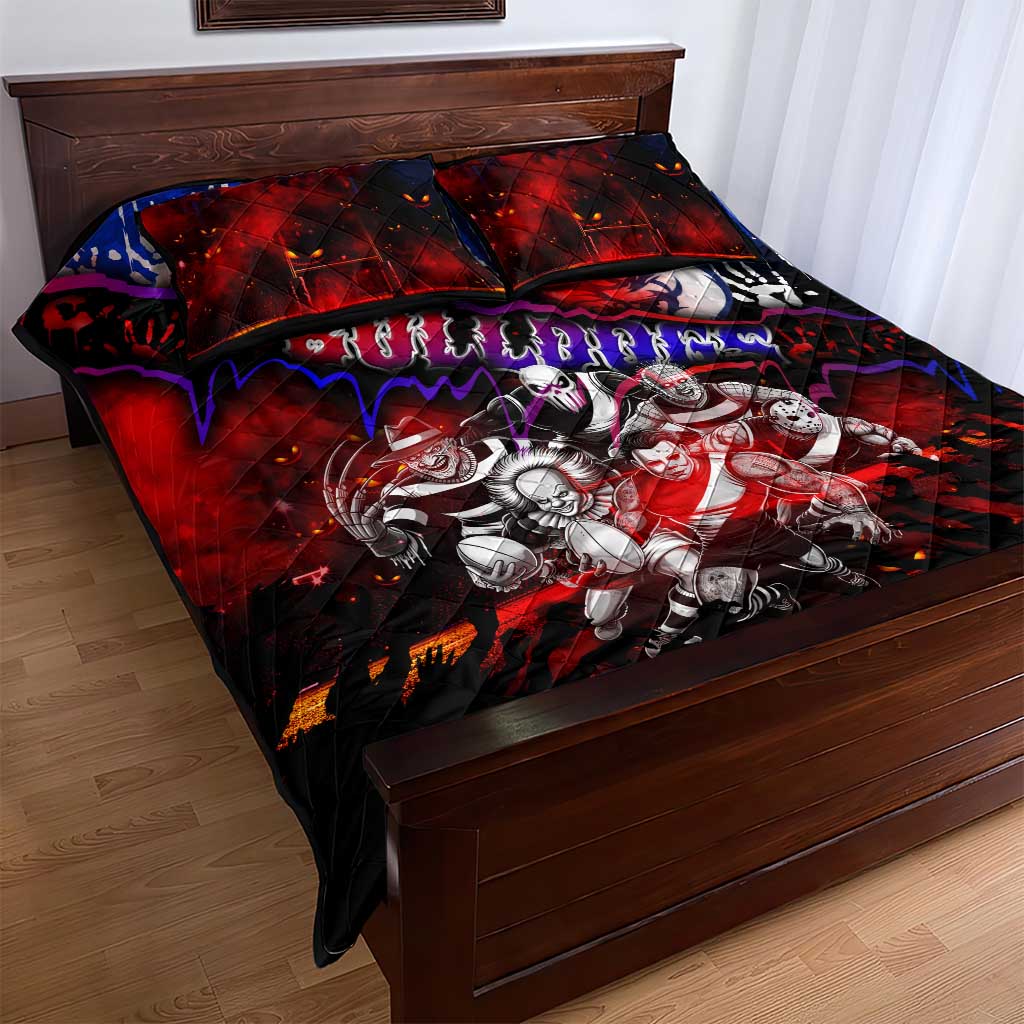 Step Into Horror Domain Bulldogs Football Quilt Bed Set Halloween Horror Movie Characters - Aussie Hoodie