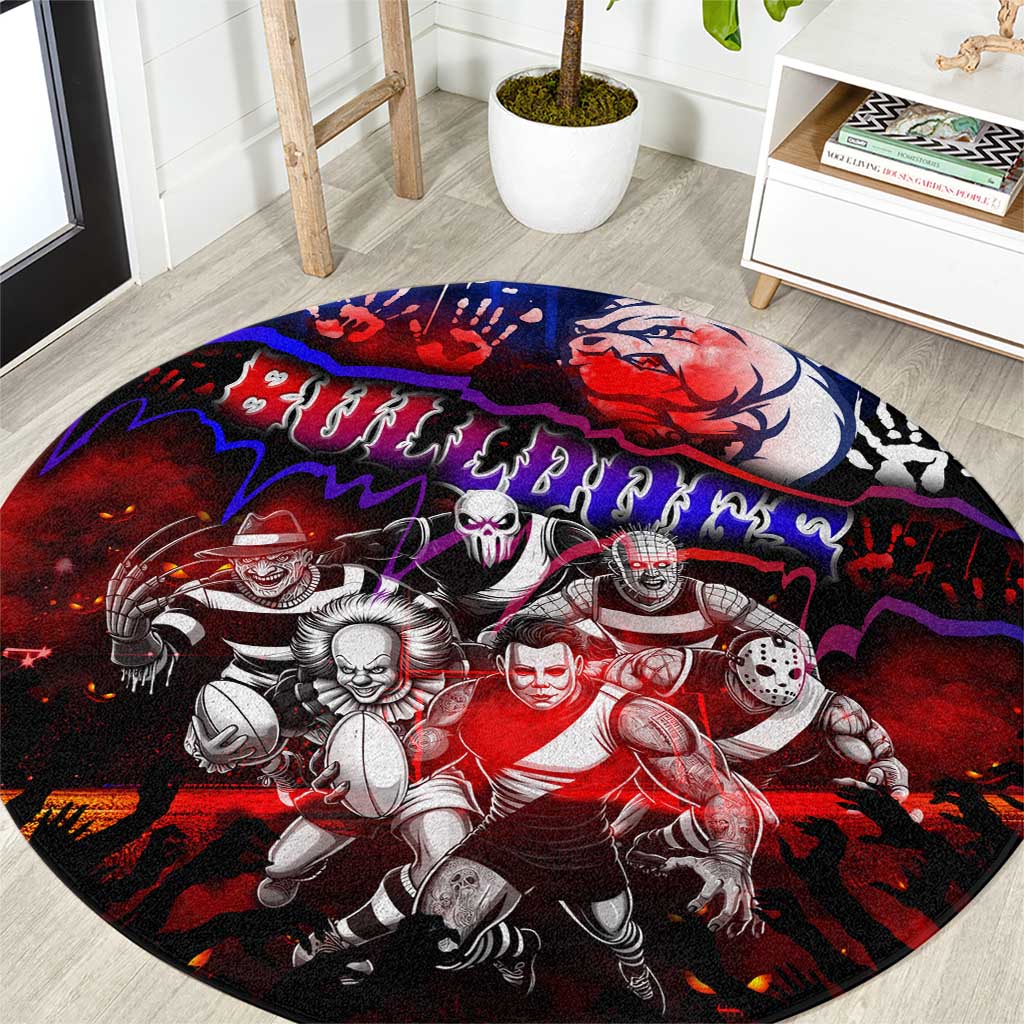 Step Into Horror Domain Bulldogs Football Round Carpet Halloween Horror Movie Characters - Aussie Hoodie
