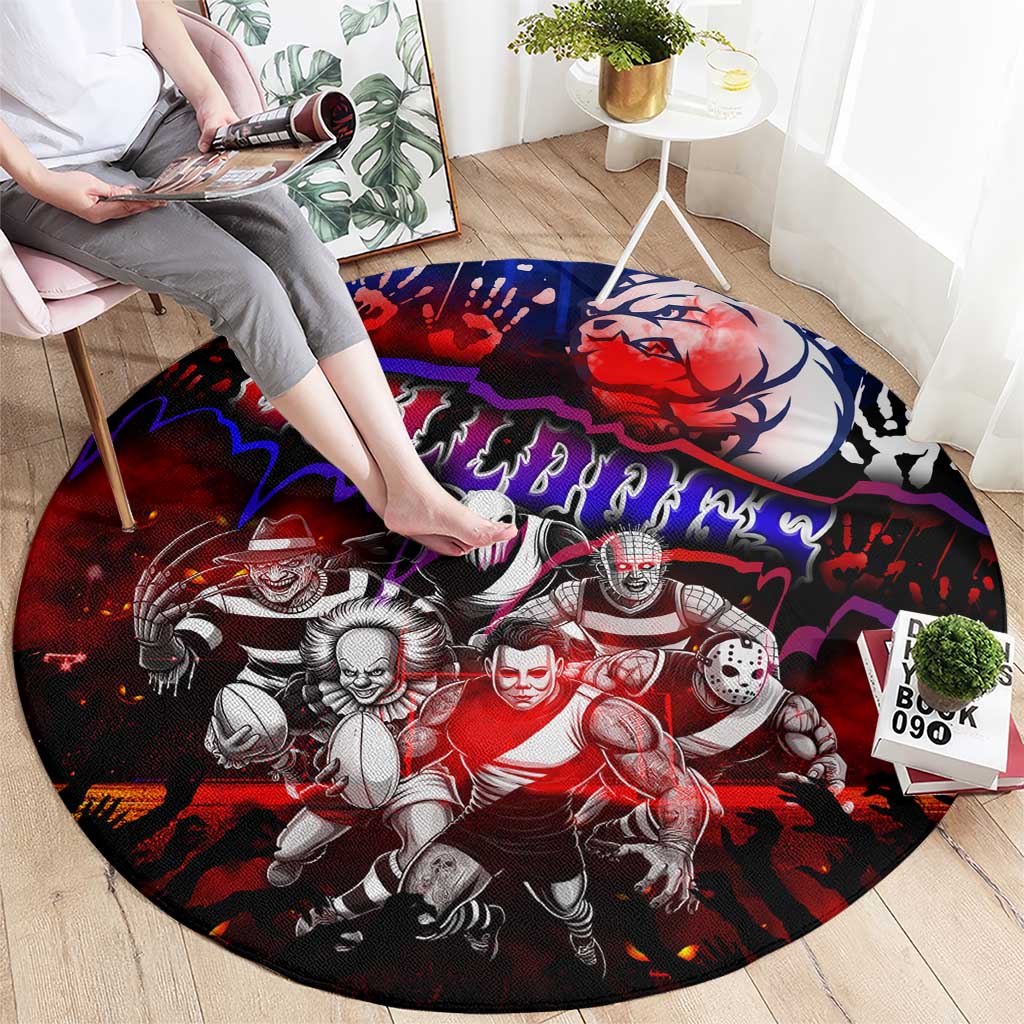 Step Into Horror Domain Bulldogs Football Round Carpet Halloween Horror Movie Characters - Aussie Hoodie