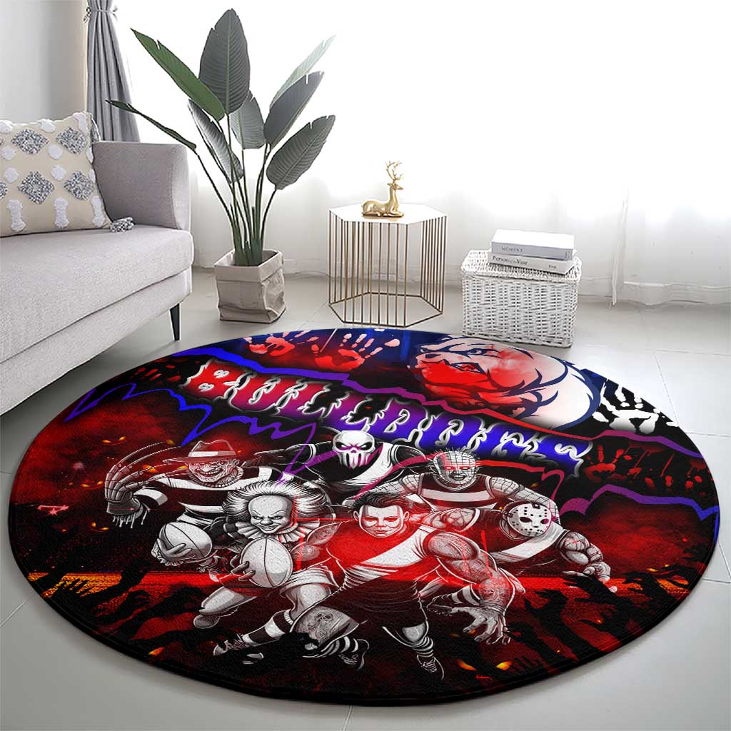 Step Into Horror Domain Bulldogs Football Round Carpet Halloween Horror Movie Characters - Aussie Hoodie