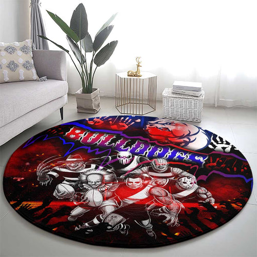Step Into Horror Domain Bulldogs Football Round Carpet Halloween Horror Movie Characters - Aussie Hoodie