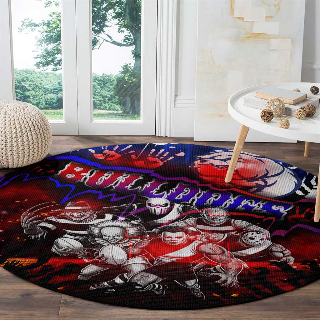 Step Into Horror Domain Bulldogs Football Round Carpet Halloween Horror Movie Characters - Aussie Hoodie