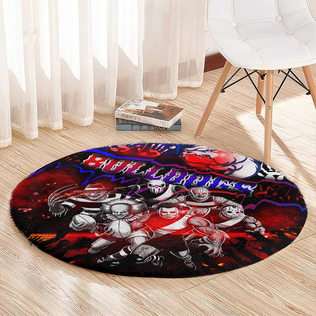 Step Into Horror Domain Bulldogs Football Round Carpet Halloween Horror Movie Characters - Aussie Hoodie