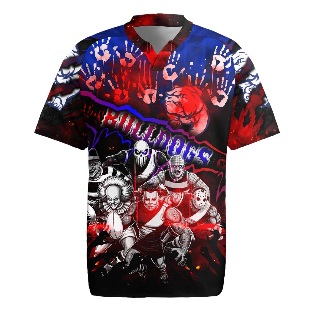 Step Into Horror Domain Bulldogs Football Rugby Jersey Halloween Horror Movie Characters - Aussie Hoodie