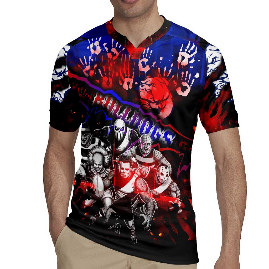 Step Into Horror Domain Bulldogs Football Rugby Jersey Halloween Horror Movie Characters - Aussie Hoodie
