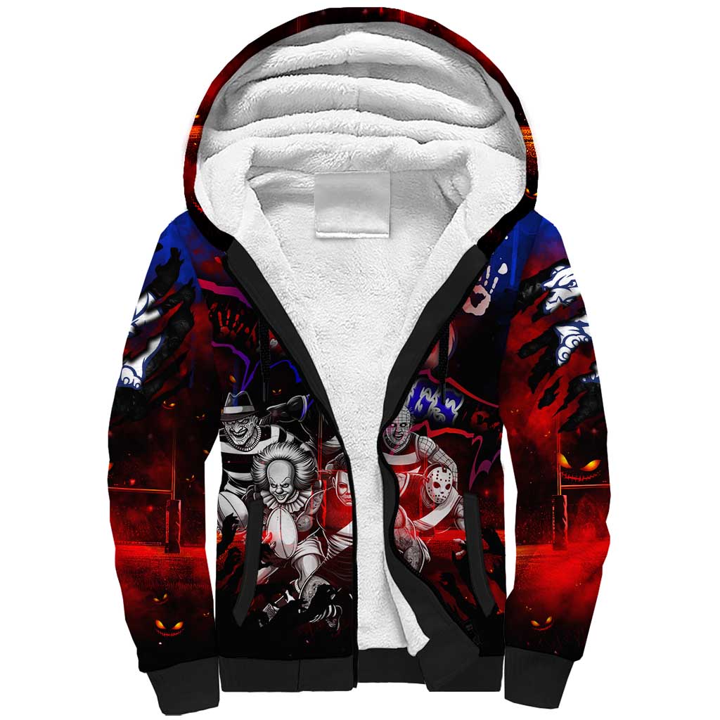 Step Into Horror Domain Bulldogs Football Sherpa Hoodie Halloween Horror Movie Characters - Aussie Hoodie