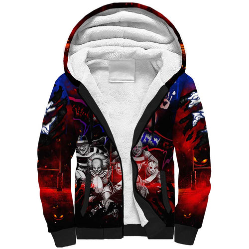 Step Into Horror Domain Bulldogs Football Sherpa Hoodie Halloween Horror Movie Characters - Aussie Hoodie