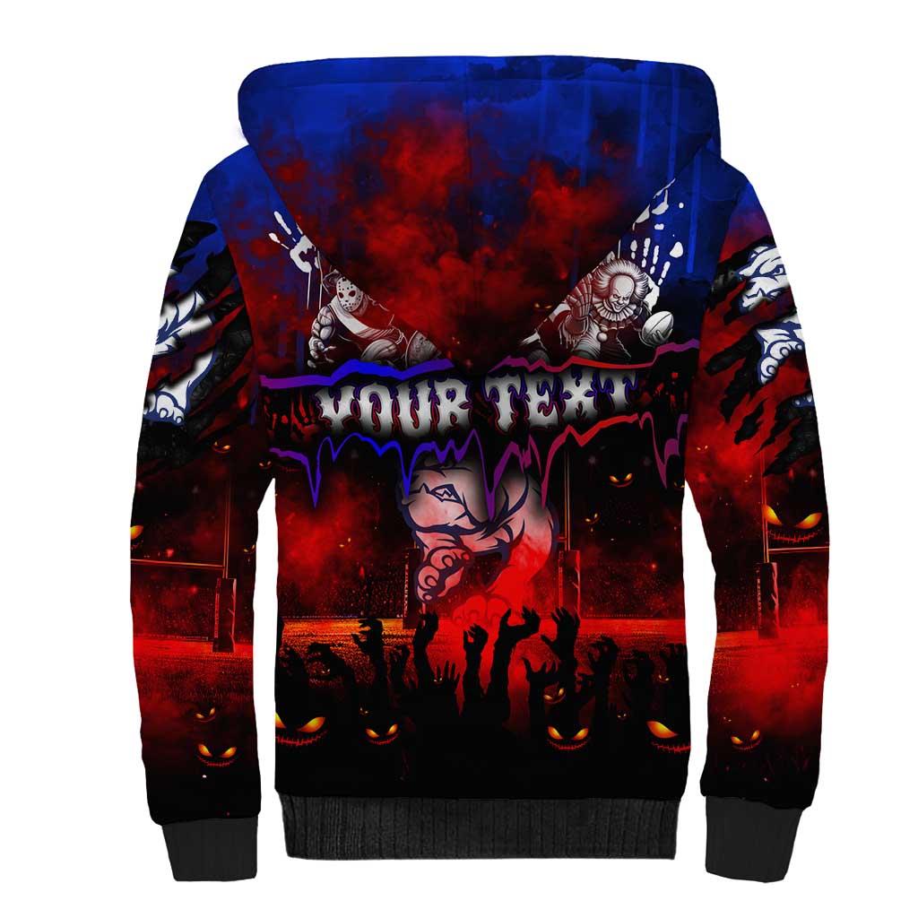 Step Into Horror Domain Bulldogs Football Sherpa Hoodie Halloween Horror Movie Characters - Aussie Hoodie