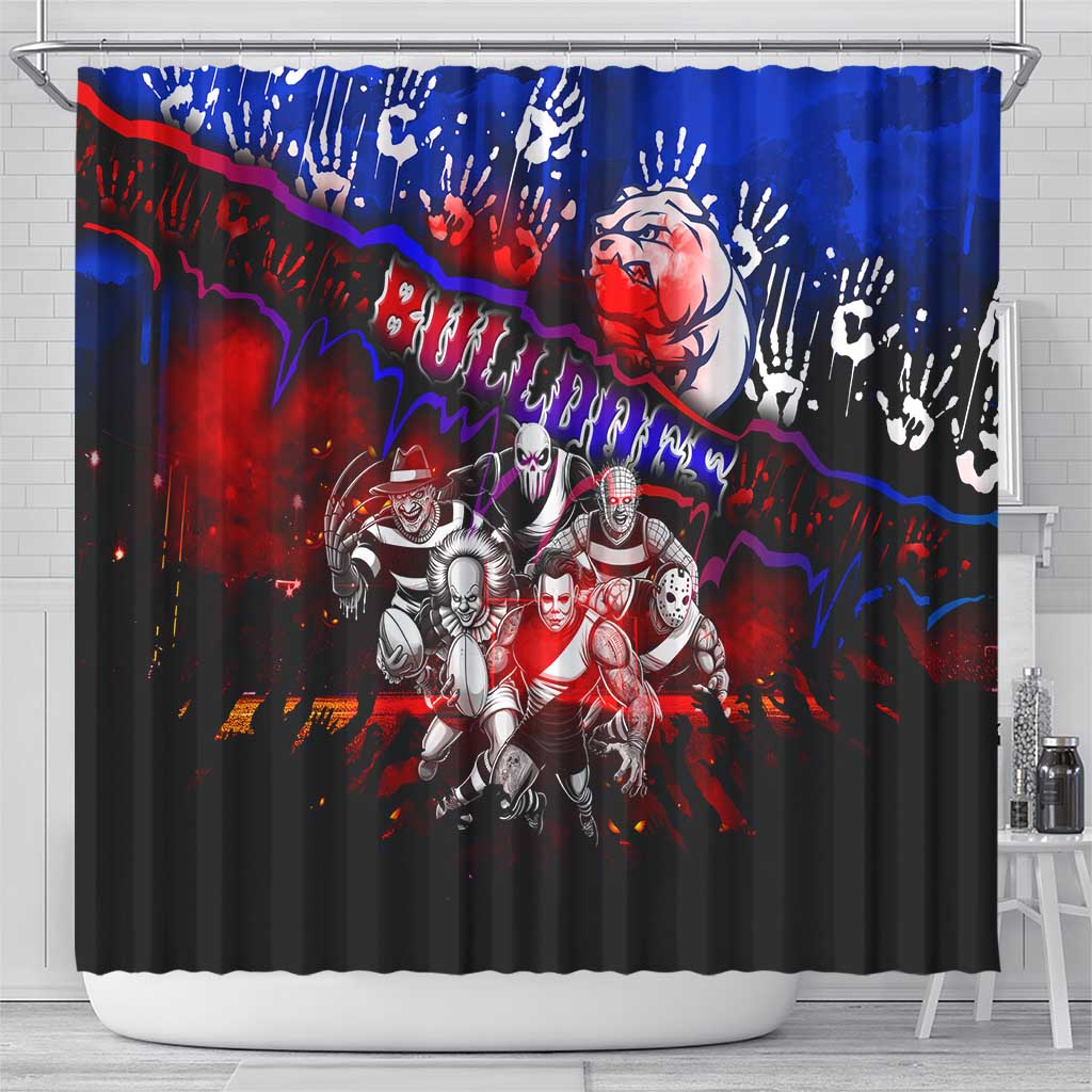 Step Into Horror Domain Bulldogs Football Shower Curtain Halloween Horror Movie Characters - Aussie Hoodie