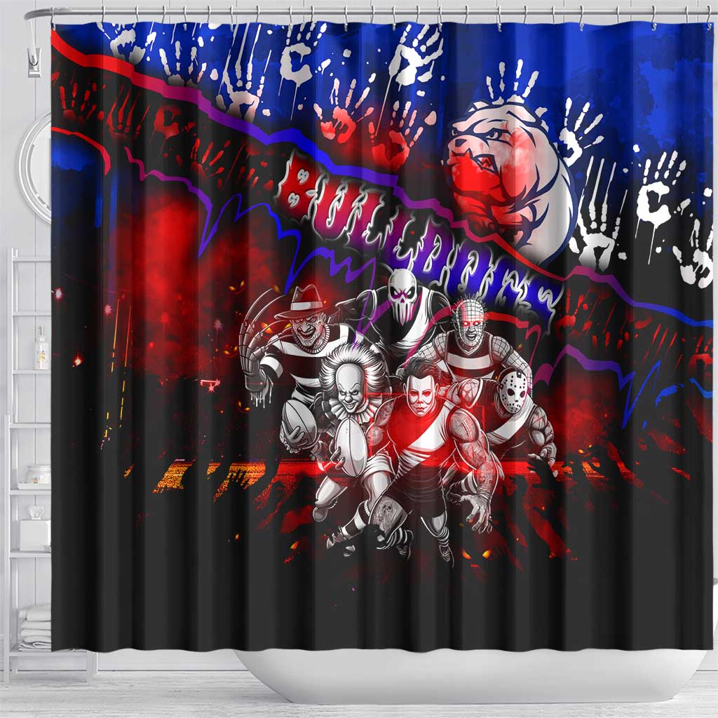 Step Into Horror Domain Bulldogs Football Shower Curtain Halloween Horror Movie Characters - Aussie Hoodie