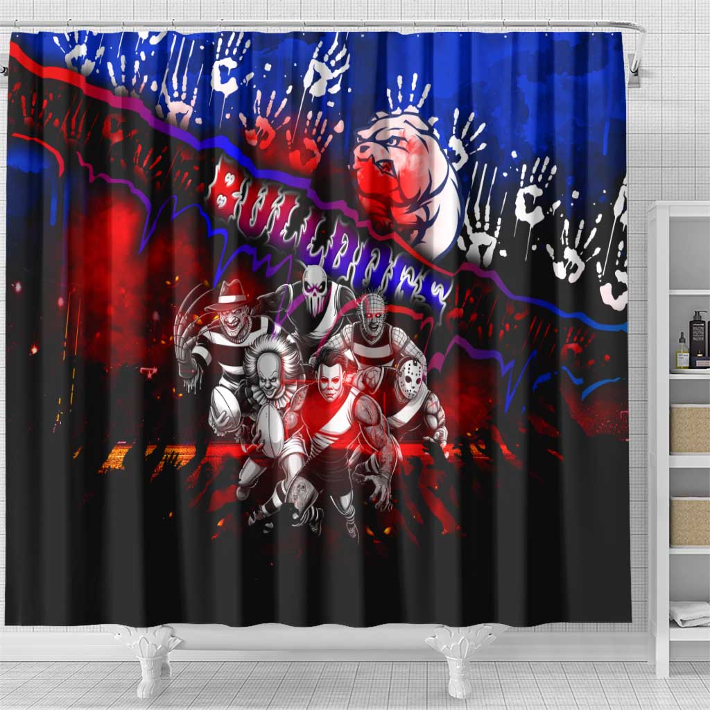 Step Into Horror Domain Bulldogs Football Shower Curtain Halloween Horror Movie Characters - Aussie Hoodie