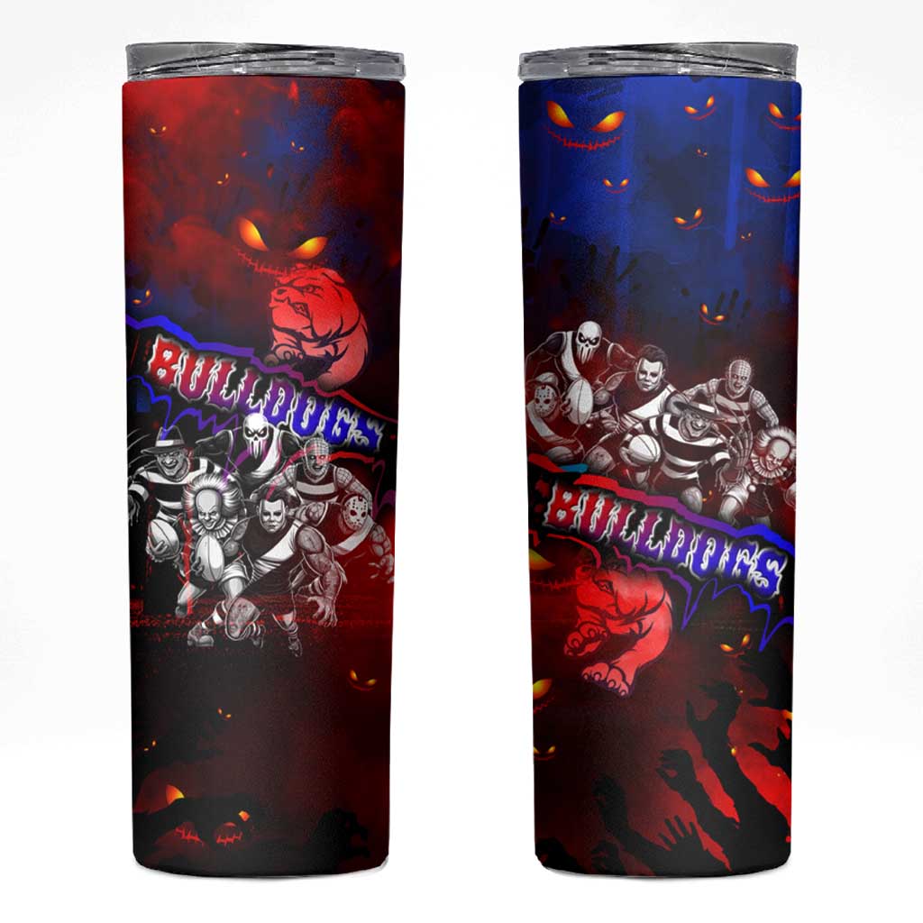 Step Into Horror Domain Bulldogs Football Skinny Tumbler Halloween Horror Movie Characters - Aussie Hoodie