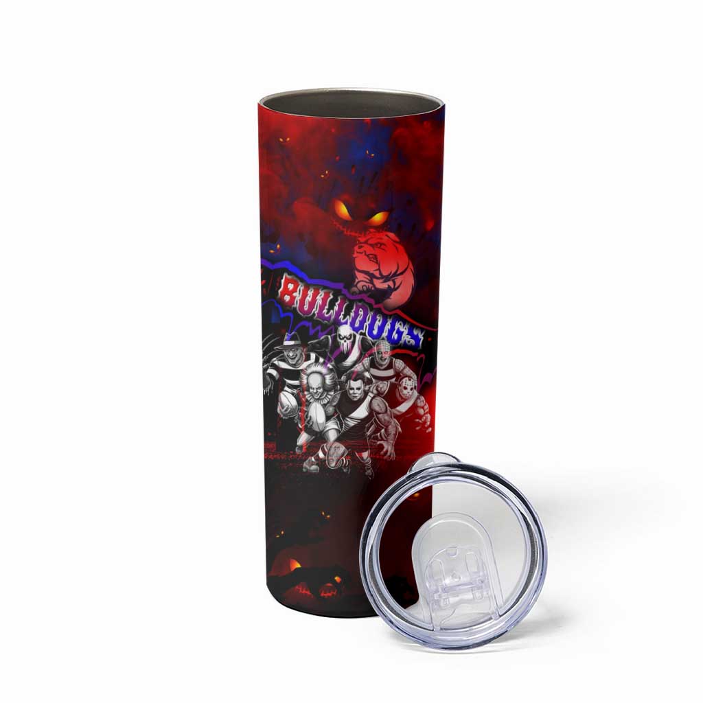 Step Into Horror Domain Bulldogs Football Skinny Tumbler Halloween Horror Movie Characters - Aussie Hoodie
