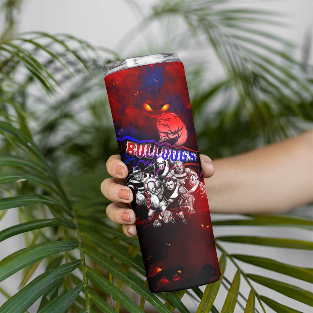 Step Into Horror Domain Bulldogs Football Skinny Tumbler Halloween Horror Movie Characters - Aussie Hoodie