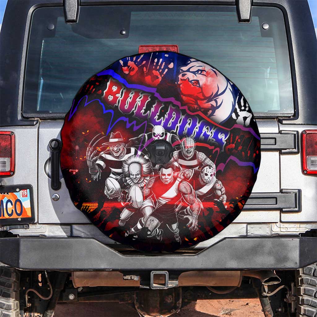 Step Into Horror Domain Bulldogs Football Spare Tire Cover Halloween Horror Movie Characters - Aussie Hoodie