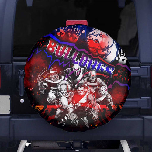 Step Into Horror Domain Bulldogs Football Spare Tire Cover Halloween Horror Movie Characters - Aussie Hoodie