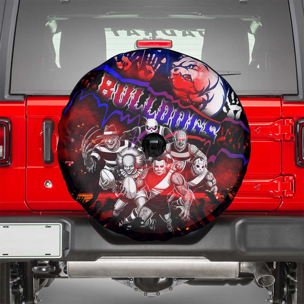 Step Into Horror Domain Bulldogs Football Spare Tire Cover Halloween Horror Movie Characters - Aussie Hoodie