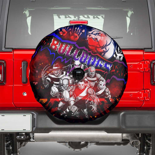 Step Into Horror Domain Bulldogs Football Spare Tire Cover Halloween Horror Movie Characters - Aussie Hoodie