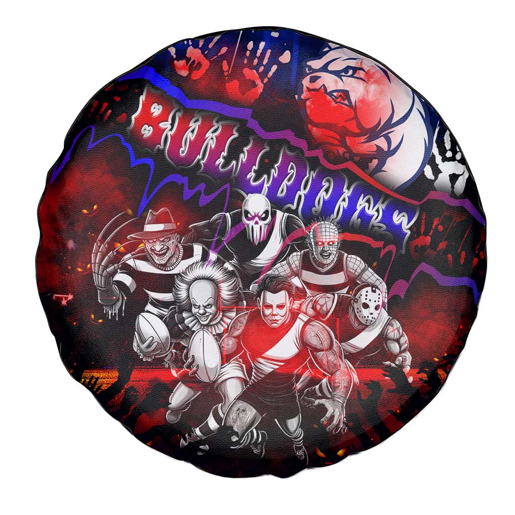 Step Into Horror Domain Bulldogs Football Spare Tire Cover Halloween Horror Movie Characters - Aussie Hoodie