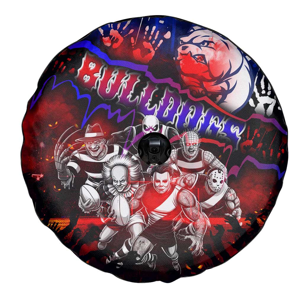 Step Into Horror Domain Bulldogs Football Spare Tire Cover Halloween Horror Movie Characters - Aussie Hoodie