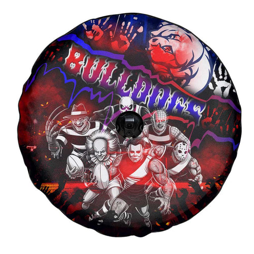 Step Into Horror Domain Bulldogs Football Spare Tire Cover Halloween Horror Movie Characters - Aussie Hoodie