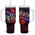 Step Into Horror Domain Bulldogs Football Tumbler With Handle Halloween Horror Movie Characters - Aussie Hoodie