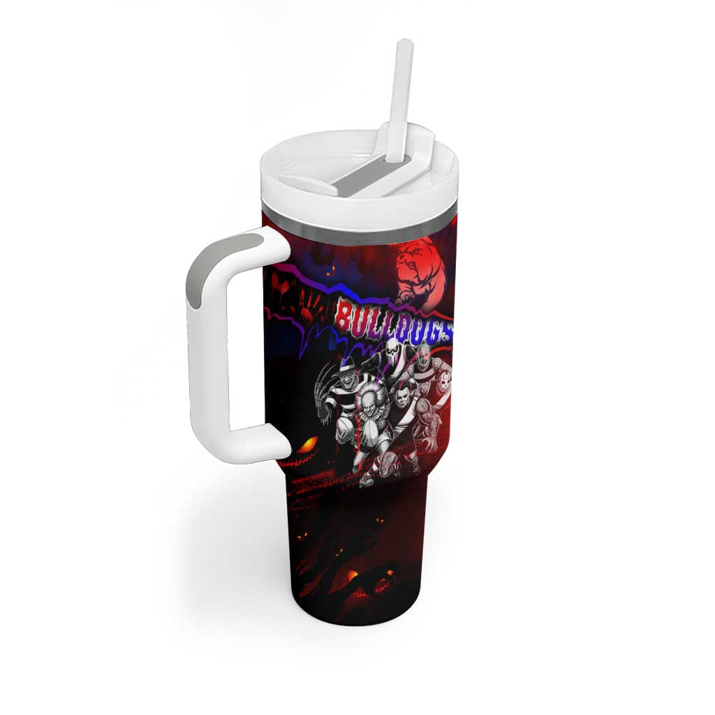 Step Into Horror Domain Bulldogs Football Tumbler With Handle Halloween Horror Movie Characters - Aussie Hoodie
