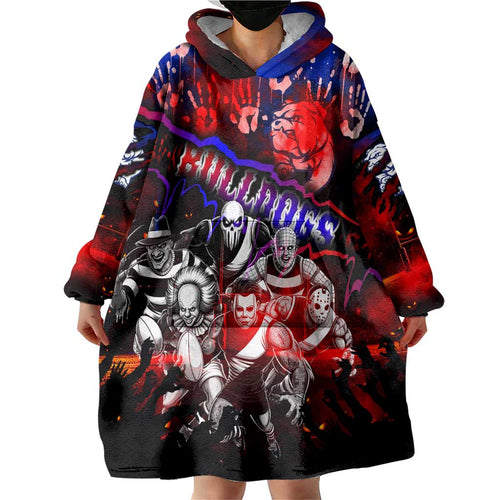 Step Into Horror Domain Bulldogs Football Wearable Blanket Hoodie Halloween Horror Movie Characters - Aussie Hoodie