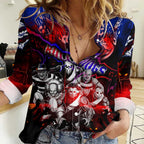 Step Into Horror Domain Bulldogs Football Women Casual Shirt Halloween Horror Movie Characters - Aussie Hoodie