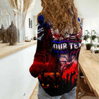 Step Into Horror Domain Bulldogs Football Women Casual Shirt Halloween Horror Movie Characters - Aussie Hoodie