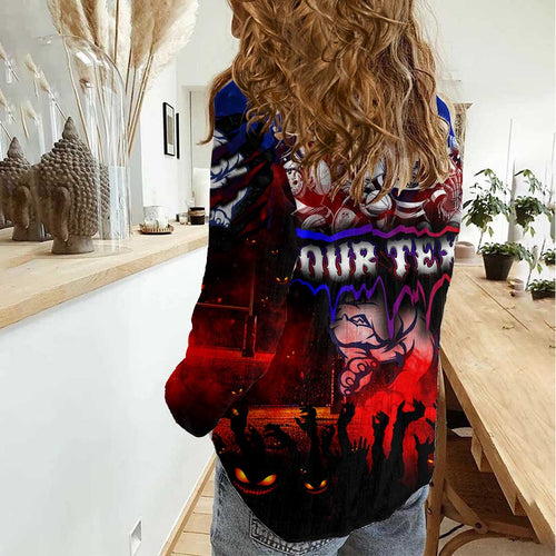 Step Into Horror Domain Bulldogs Football Women Casual Shirt Halloween Horror Movie Characters - Aussie Hoodie