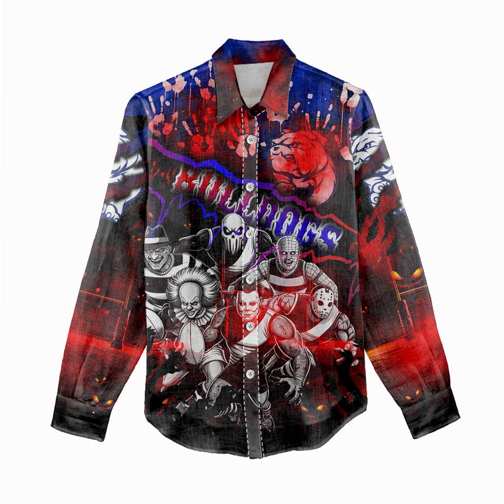 Step Into Horror Domain Bulldogs Football Women Casual Shirt Halloween Horror Movie Characters - Aussie Hoodie
