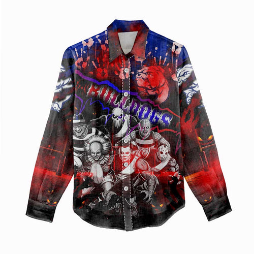 Step Into Horror Domain Bulldogs Football Women Casual Shirt Halloween Horror Movie Characters - Aussie Hoodie