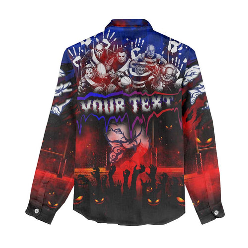 Step Into Horror Domain Bulldogs Football Women Casual Shirt Halloween Horror Movie Characters - Aussie Hoodie