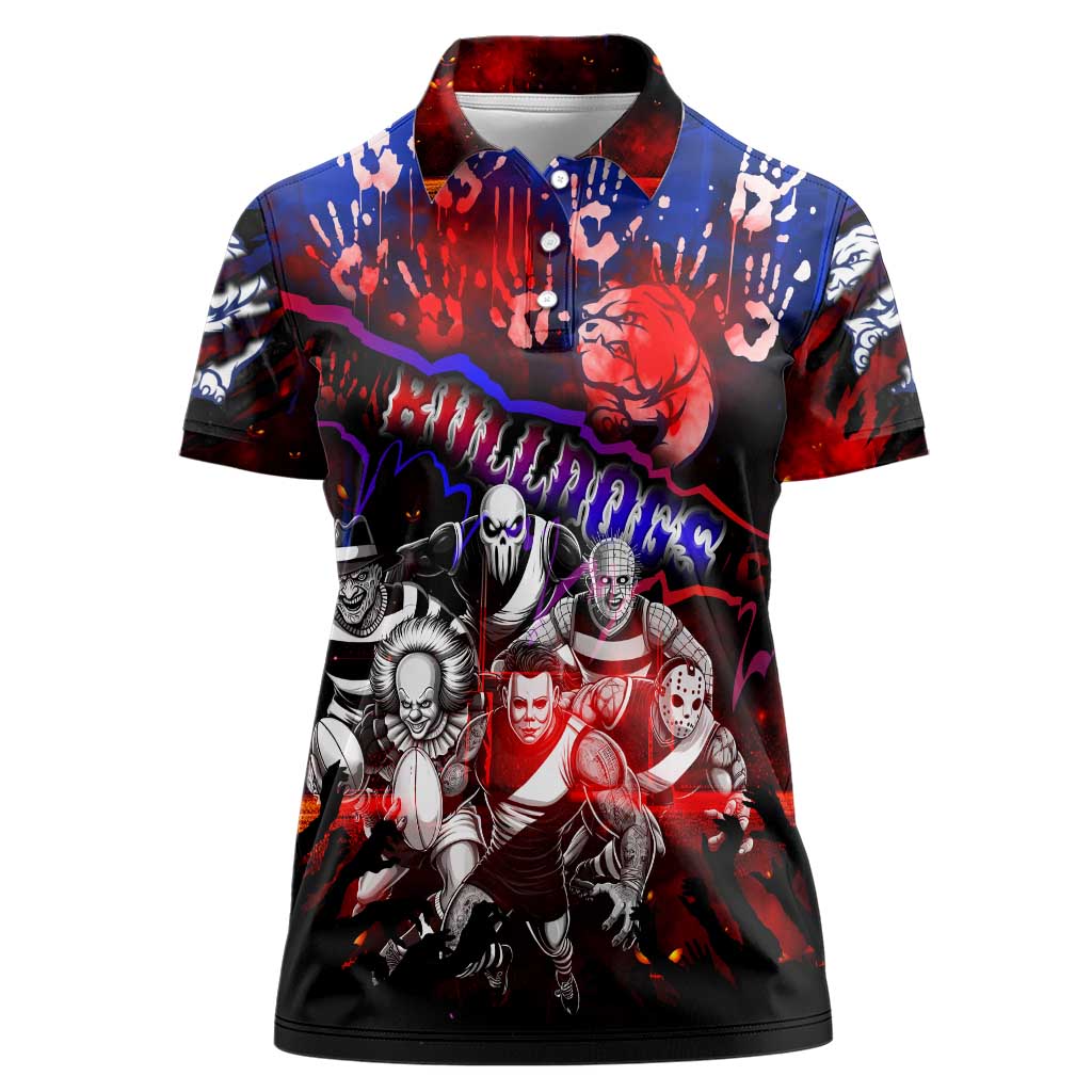 Step Into Horror Domain Bulldogs Football Women Polo Shirt Halloween Horror Movie Characters - Aussie Hoodie