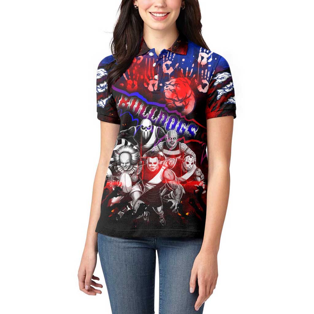 Step Into Horror Domain Bulldogs Football Women Polo Shirt Halloween Horror Movie Characters - Aussie Hoodie
