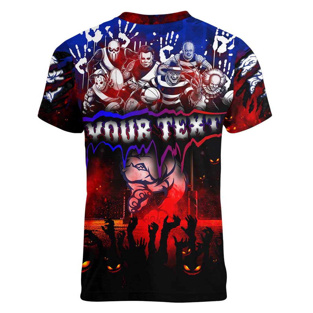 Step Into Horror Domain Bulldogs Football Women V-Neck T-Shirt Halloween Horror Movie Characters - Aussie Hoodie