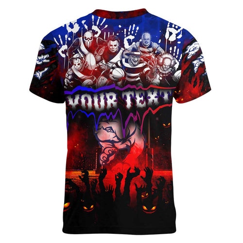 Step Into Horror Domain Bulldogs Football Women V-Neck T-Shirt Halloween Horror Movie Characters - Aussie Hoodie