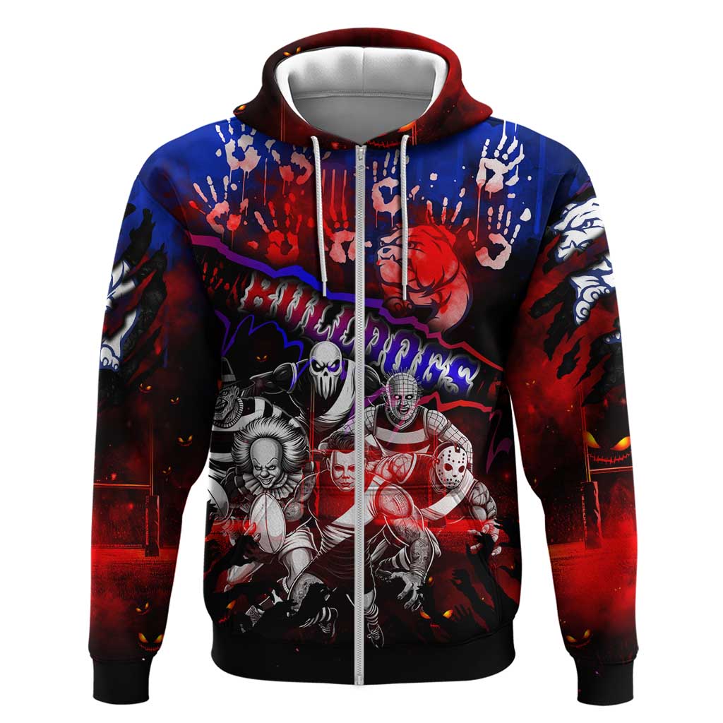 Step Into Horror Domain Bulldogs Football Zip Hoodie Halloween Horror Movie Characters - Aussie Hoodie