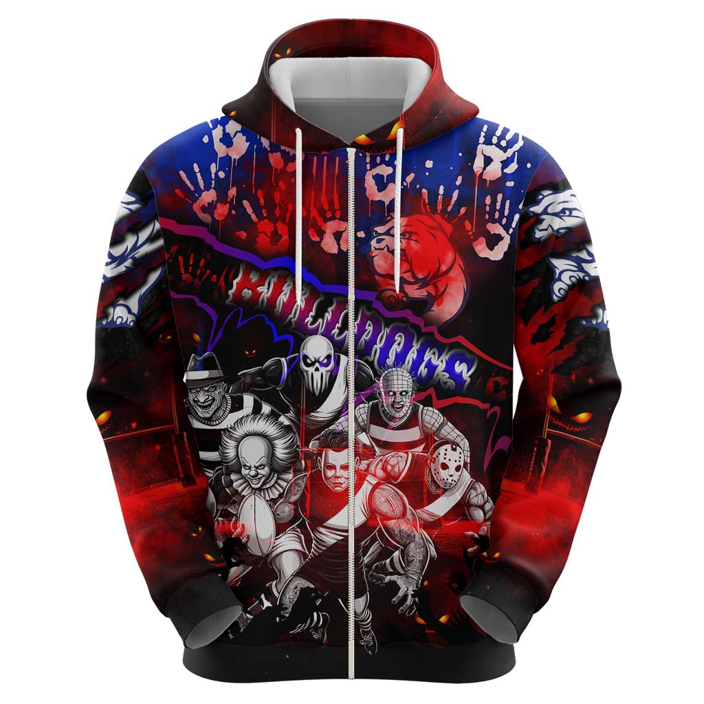Step Into Horror Domain Bulldogs Football Zip Hoodie Halloween Horror Movie Characters - Aussie Hoodie