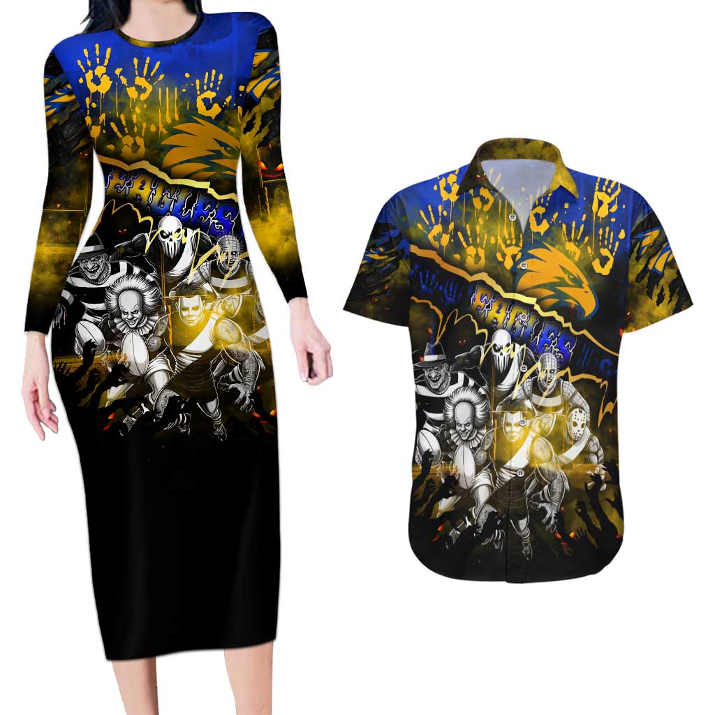 Step Into Horror Domain Eagles Football Couples Matching Long Sleeve Bodycon Dress and Hawaiian Shirt Halloween Horror Movie Characters - Aussie Hoodie