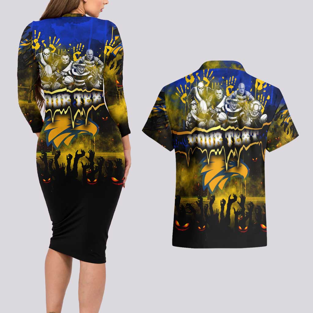Step Into Horror Domain Eagles Football Couples Matching Long Sleeve Bodycon Dress and Hawaiian Shirt Halloween Horror Movie Characters - Aussie Hoodie