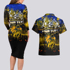 Step Into Horror Domain Eagles Football Couples Matching Long Sleeve Bodycon Dress and Hawaiian Shirt Halloween Horror Movie Characters - Aussie Hoodie