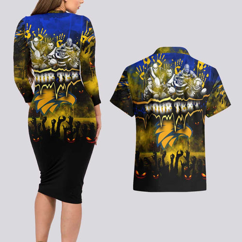 Step Into Horror Domain Eagles Football Couples Matching Long Sleeve Bodycon Dress and Hawaiian Shirt Halloween Horror Movie Characters - Aussie Hoodie