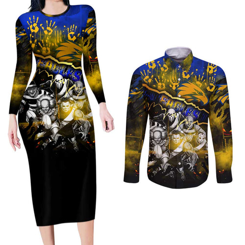 Step Into Horror Domain Eagles Football Couples Matching Long Sleeve Bodycon Dress and Long Sleeve Button Shirt Halloween Horror Movie Characters - Aussie Hoodie
