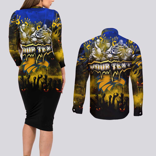 Step Into Horror Domain Eagles Football Couples Matching Long Sleeve Bodycon Dress and Long Sleeve Button Shirt Halloween Horror Movie Characters - Aussie Hoodie