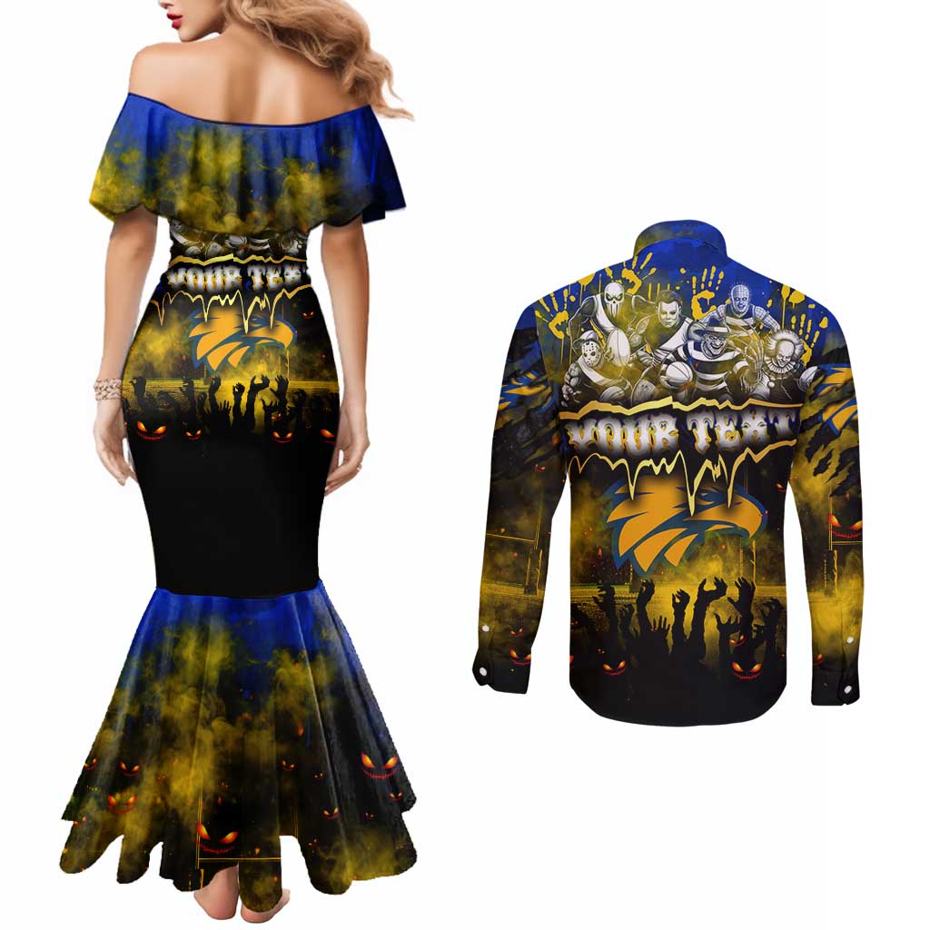 Step Into Horror Domain Eagles Football Couples Matching Mermaid Dress and Long Sleeve Button Shirt Halloween Horror Movie Characters - Aussie Hoodie