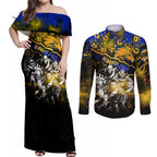 Step Into Horror Domain Eagles Football Couples Matching Off Shoulder Maxi Dress and Long Sleeve Button Shirt Halloween Horror Movie Characters - Aussie Hoodie