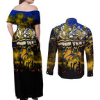 Step Into Horror Domain Eagles Football Couples Matching Off Shoulder Maxi Dress and Long Sleeve Button Shirt Halloween Horror Movie Characters - Aussie Hoodie